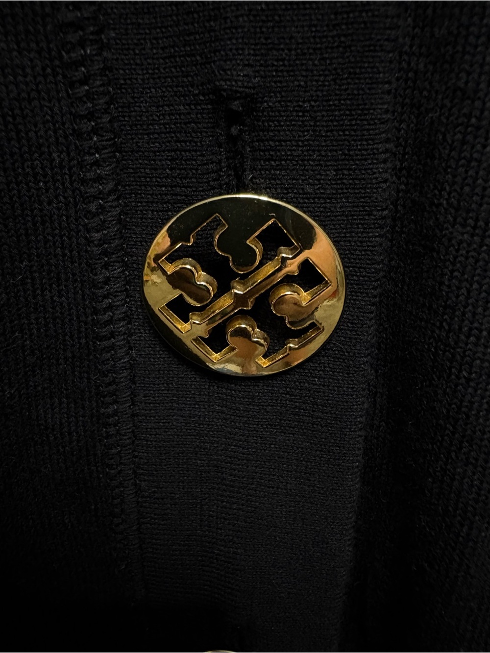 Tory Burch Black V-Neck Cardigan with Logo Buttons - Picture 6 of 7